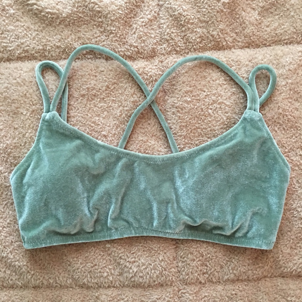 PINK green velvet bikini top